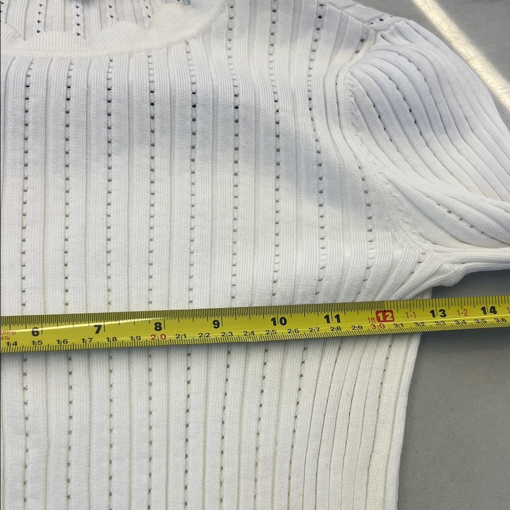 Jonathan Simkhai White Ribbed Sweaterwith Ruffled Cuffs - Picture 4 of 5